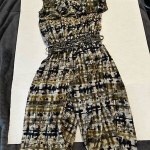 Junior's Multicolor Abstract Jumpsuit Size Large Sleeveless Elastic Waist Summer